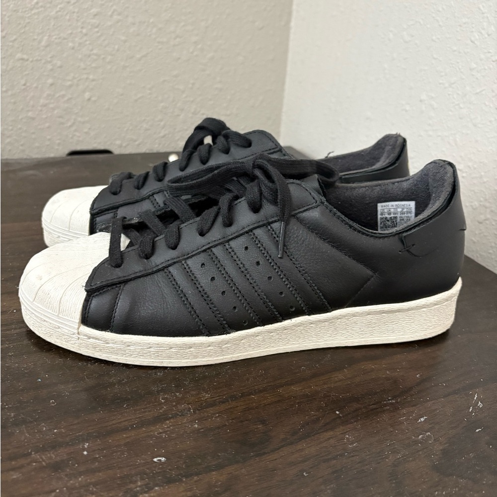 Adidas Black and White Superstar Sneakers with Shell Toe